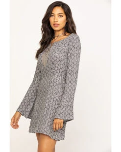 Stetson Women's Geometric Southwestern Bell Sleeve Dress