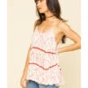 Miss Me Women's Ivory & Red Print Tiered Top