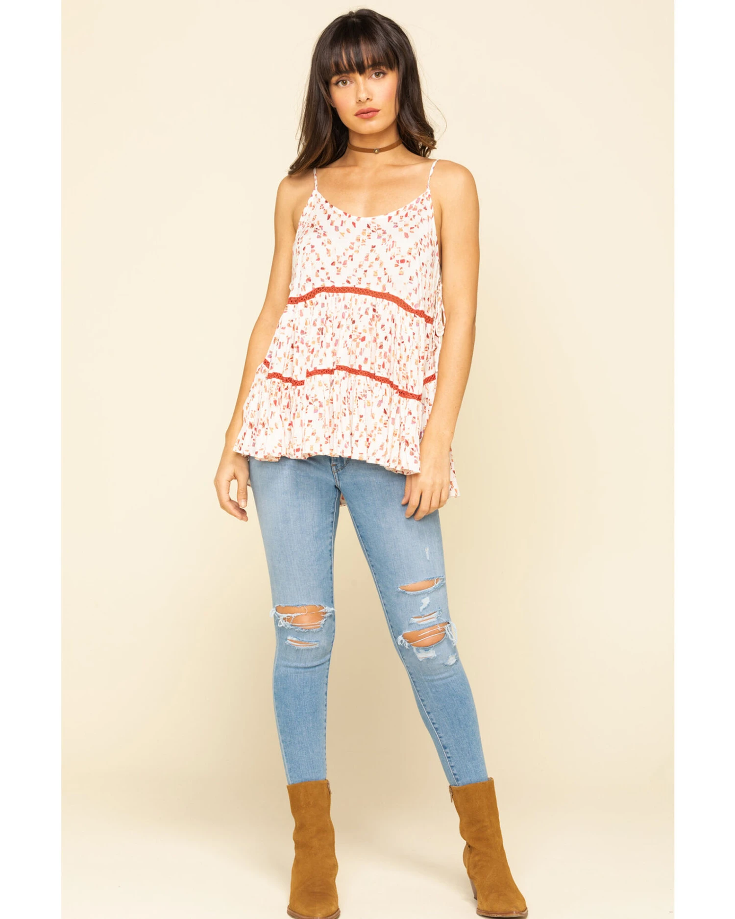 Miss Me Women's Ivory & Red Print Tiered Top 3 Miss Me Women's Ivory & Red Print Tiered Top - Image 3