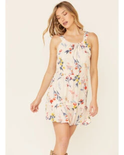 Miss Me Women's Ivory Floral Cutout Halter Dress -Cheap Western Femme Store 2000309331 103 P1