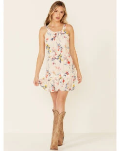 Miss Me Women's Ivory Floral Cutout Halter Dress -Cheap Western Femme Store 2000309331 103 P2