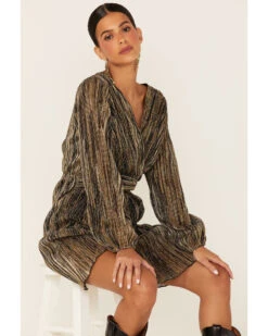 Molly Bracken Women's Pleated Metallic Wrap Dress -Cheap Western Femme Store 2000350170 710 P1