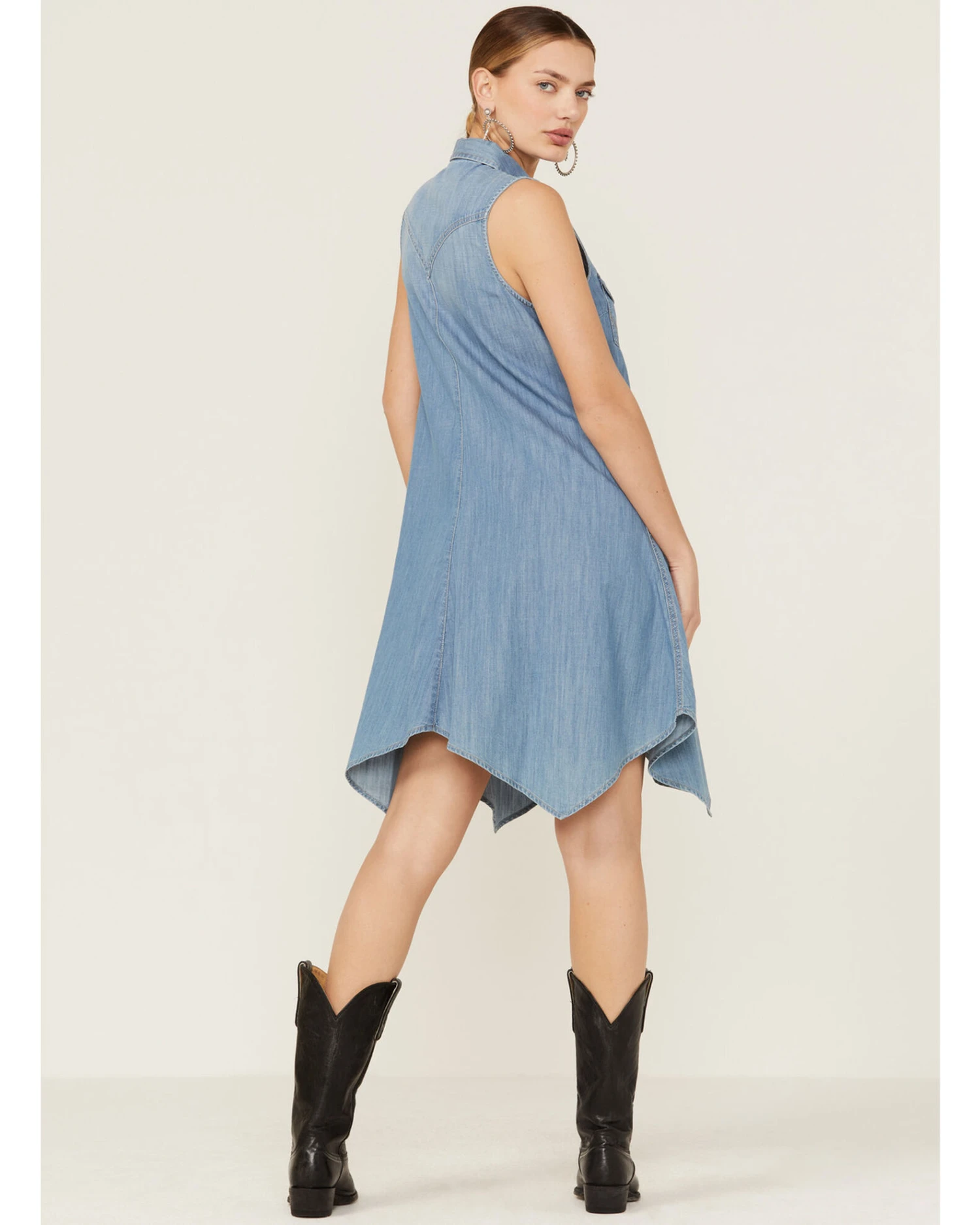 Wrangler Women's Denim Sleeveless Hanky Hem Midi Dress 1 Wrangler Women's Denim Sleeveless Hanky Hem Midi Dress