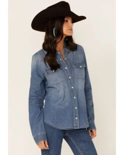 Idyllwind Women's Medium Wash Don't Settle Denim Western Shirt -Cheap Western Femme Store 2000352394 420 P1