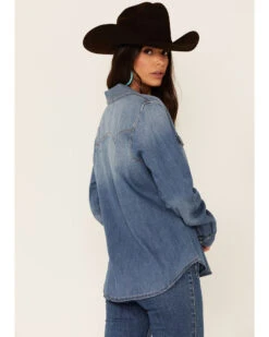 Idyllwind Women's Medium Wash Don't Settle Denim Western Shirt -Cheap Western Femme Store 2000352394 420 P3