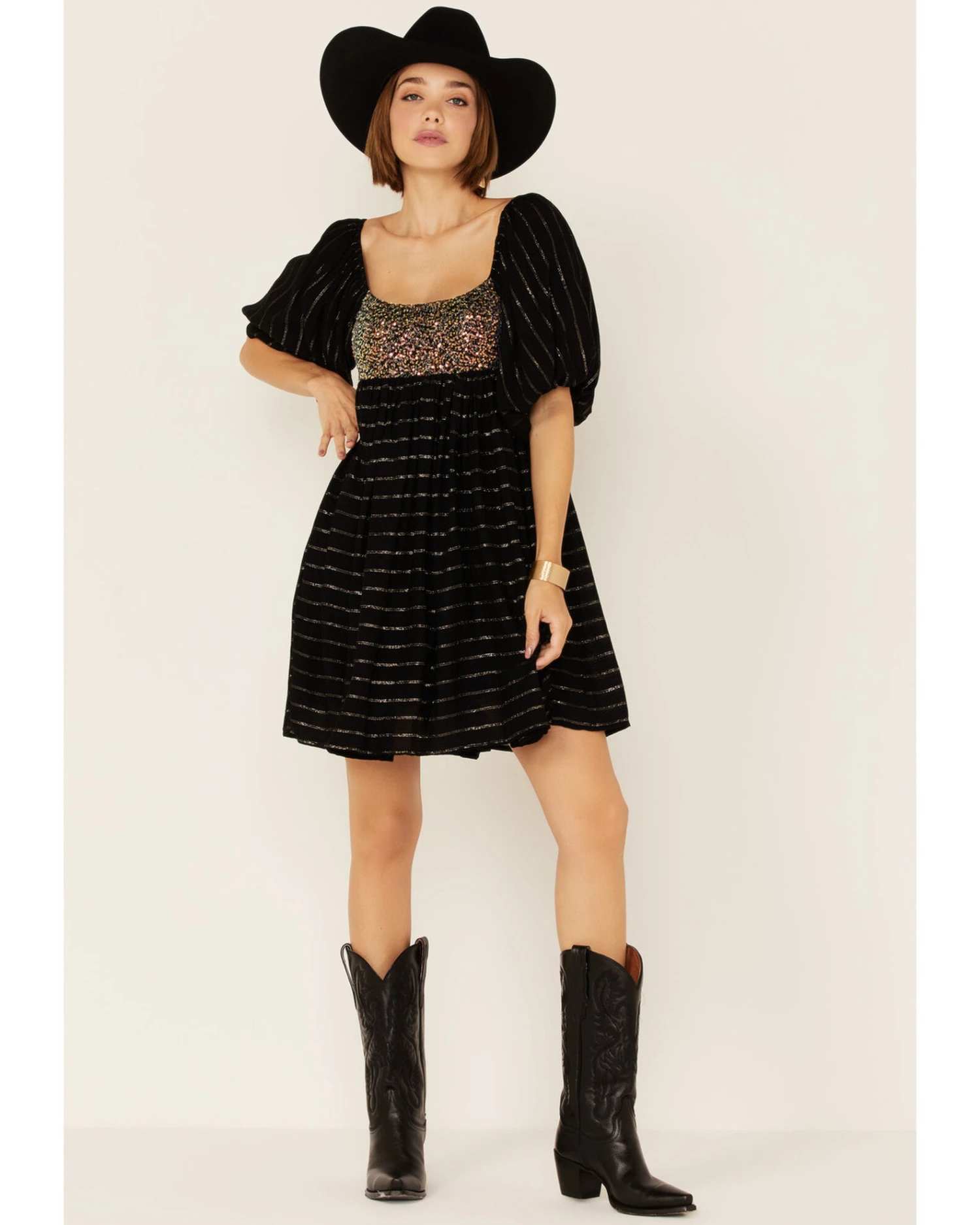 By Together Women's Sequin & Lurex Striped Babydoll Dress 2 By Together Women's Sequin & Lurex Striped Babydoll Dress - Image 2