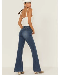 Shyanne Women's Medium Dark Wash High Rise Seam Detail Flare Jeans -Cheap Western Femme Store 2000358735 414 P3