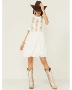 Stetson Women's Embroidered Floral Ruffle Surplice Dress -Cheap Western Femme Store 2000358888 100 P4