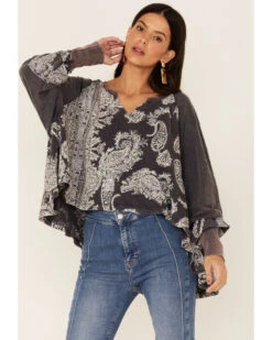 Free People Women's True Perfections Printed Long Sleeve Crop Tee -Cheap Western Femme Store 2000360465 400 P1