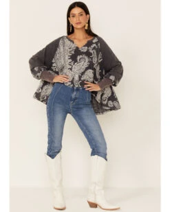 Free People Women's True Perfections Printed Long Sleeve Crop Tee -Cheap Western Femme Store 2000360465 400 P2