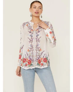 Johnny Was Women's Yasmine Embroidered Long Sleeve White Blouse