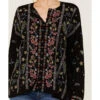 Johnny Was Women's Garden Embroidered Stripe Blouse
