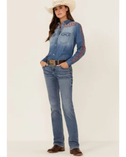 Tasha Polizzi Women's Embroidered Paisley Denim Long Sleeve Shirt