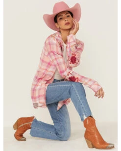 Johnny Was Women's Sonya Plaid Embroidered Floral Long Sleeve Shirt -Cheap Western Femme Store 2000363625 900 P1