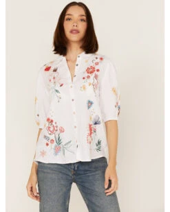 Johnny Was Women's Embroidered Lisbon Short Sleeve Button Down Blouse -Cheap Western Femme Store 2000363644 100 P1