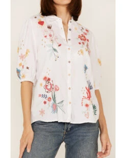 Johnny Was Women's Embroidered Lisbon Short Sleeve Button Down Blouse -Cheap Western Femme Store 2000363644 100 P3