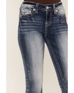 Miss Me Women's Dark Wash Mid Rise Puff Cross Tonal Denim Bootcut Jeans -Cheap Western Femme Store 2000364479 400 P4