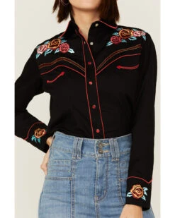 Rockmount Ranchwear Women's Vintage Rose Bouquet Embroidered Pearl Snap Western Shirt -Cheap Western Femme Store 2000365333 001 P2