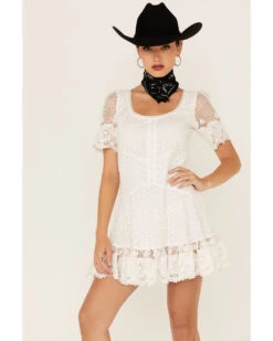 Maia Bergman Women's Ori Crochet Eyelet Short Sleeve Mini Dress -Cheap Western Femme Store 2000367308 100 P1