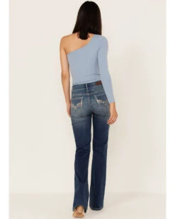 Rock & Roll Denim Women's Medium Wash Mid Rise Riding Straight Jeans -Cheap Western Femme Store 2000368121 414 P3