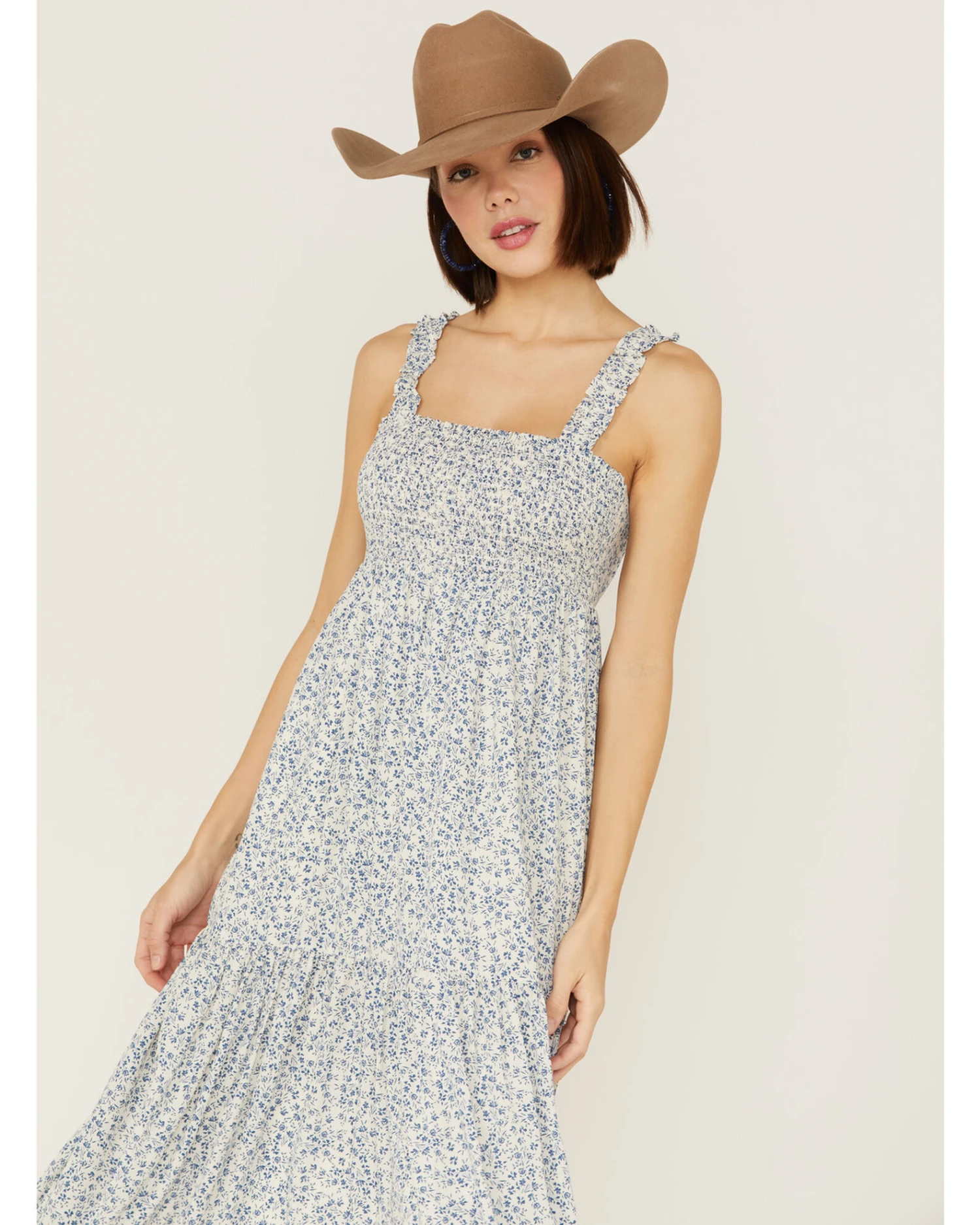 Lush Women's Blue Floral Smocked Midi Dress 2 Lush Women's Blue Floral Smocked Midi Dress - Image 2