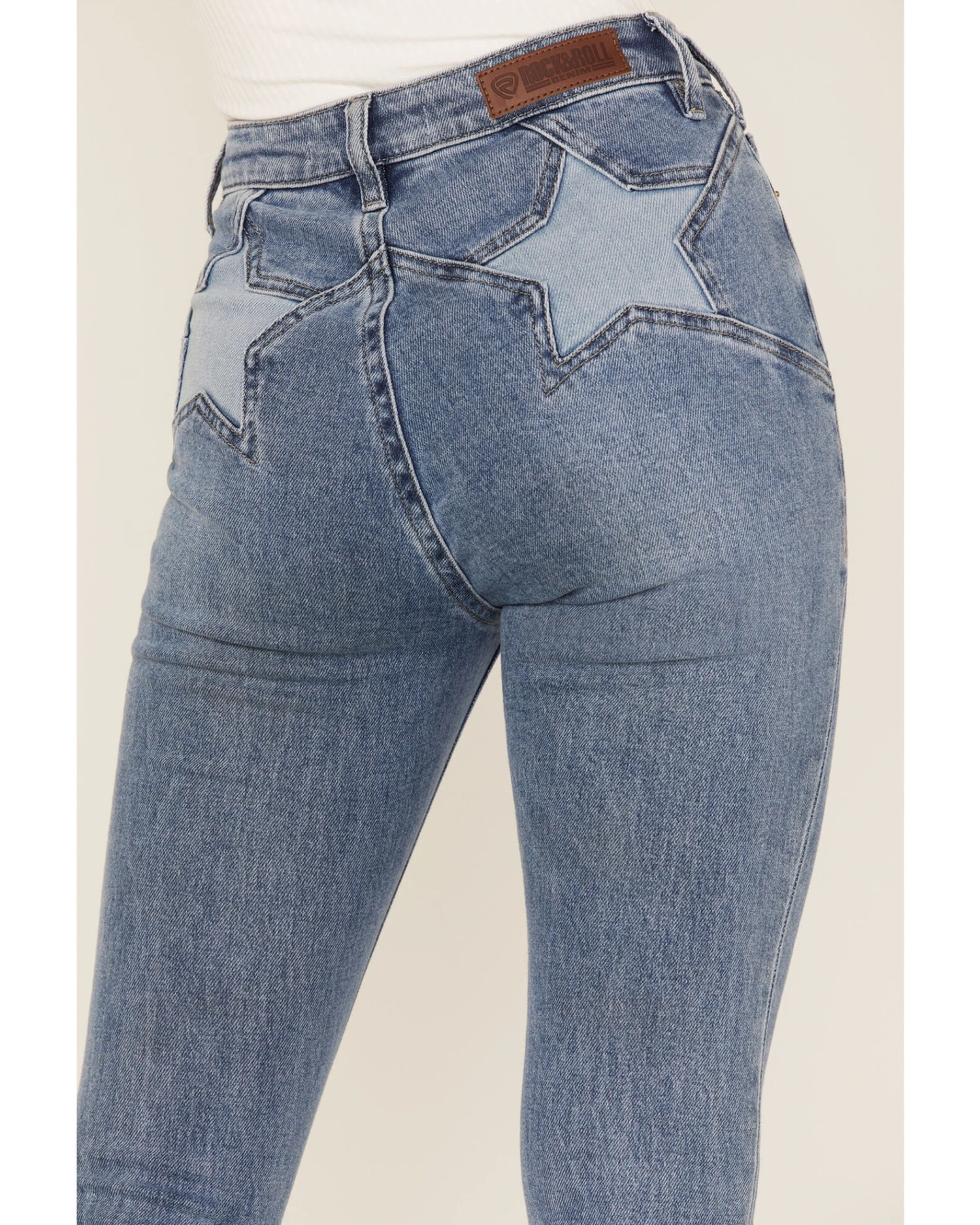 Rock & Roll Denim Women's Medium Wash High Rise Star Pocket Flare Jeans 1 Rock & Roll Denim Women's Medium Wash High Rise Star Pocket Flare Jeans