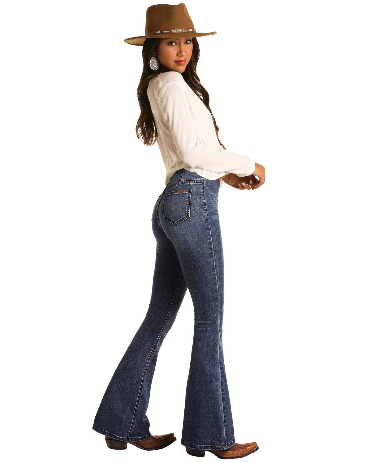 Rock & Roll Denim Women's Dark Wash High Rise Flare Pull On Denim Jeans 3 Rock & Roll Denim Women's Dark Wash High Rise Flare Pull On Denim Jeans - Image 3