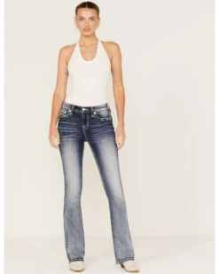 Miss Me Women's Medium Wash Stretch Mid Rise Peacock Embroidery Bootcut Jeans -Cheap Western Femme Store 2000369052 414 P3