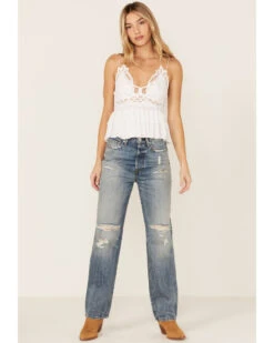 7 For All Mankind Women's Easy Straight Distressed Denim Jeans -Cheap Western Femme Store 2000370690 400 P1