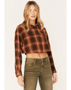 Cleo + Wolf Women's Plaid Print Cropped Shirt -Cheap Western Femme Store 2000374829 200 P1