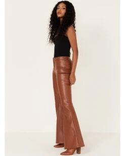 Rock & Roll Denim Women's Pleather High Rise Flare Jeans