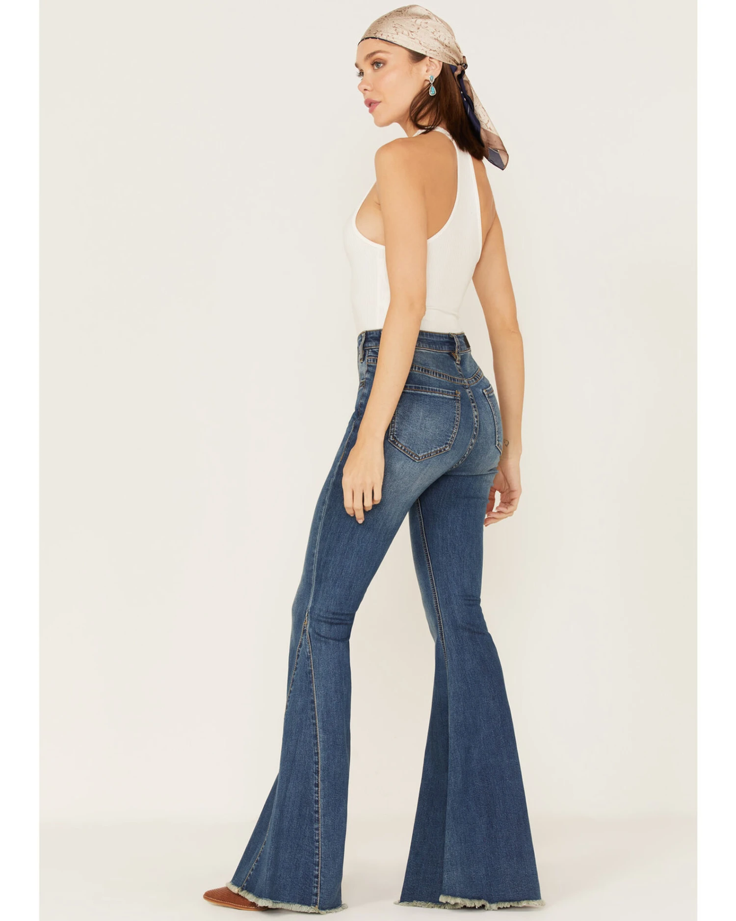 Rock & Roll Denim Women's Medium Wash High Rise Side Insert Stretch Flare Jeans 2 Rock & Roll Denim Women's Medium Wash High Rise Side Insert Stretch Flare Jeans - Image 2