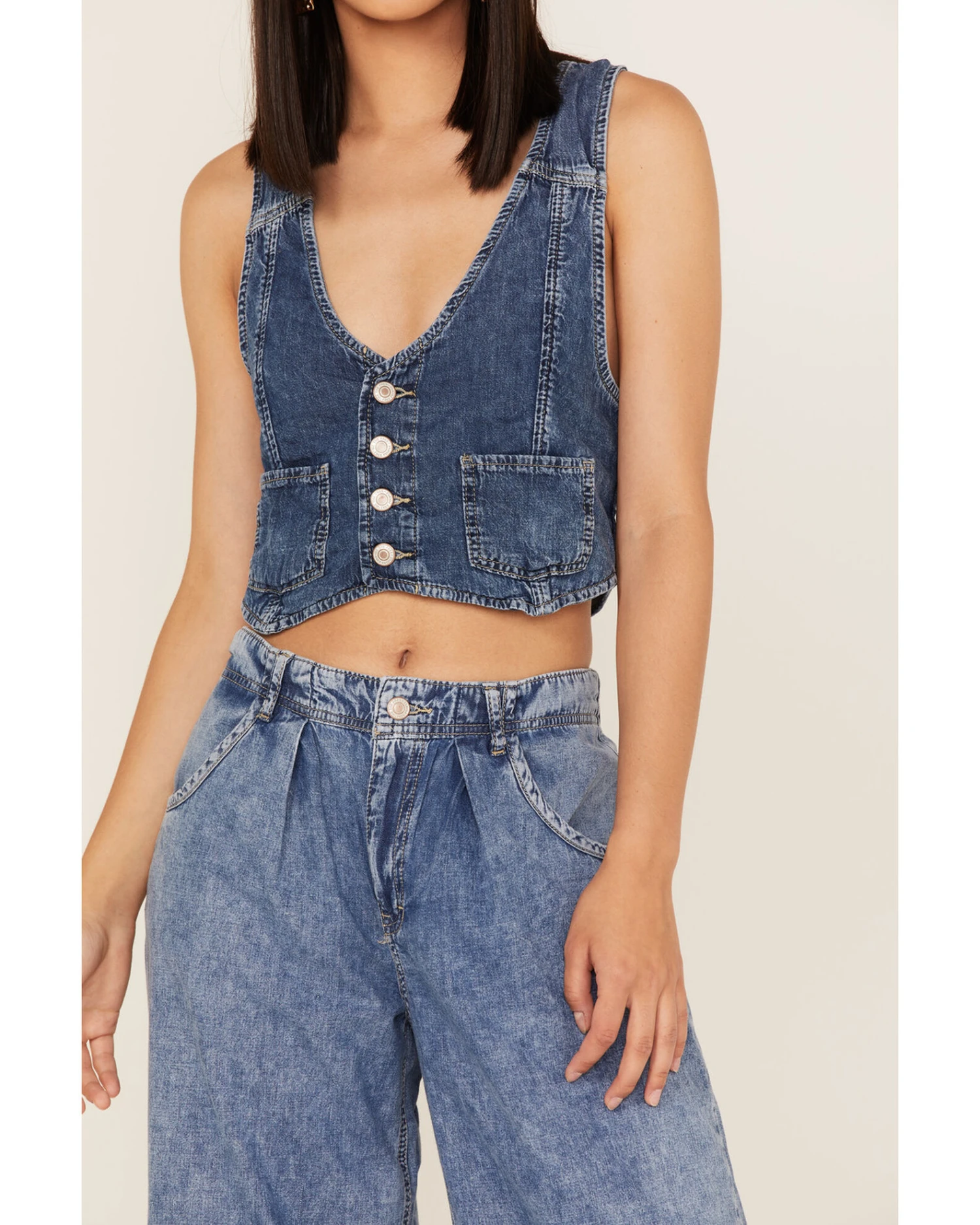 Free People Women's Rider Denim Vest & Flare Jeans Suit Set - 2-Piece 2 Free People Women's Rider Denim Vest & Flare Jeans Suit Set - 2-Piece - Image 2