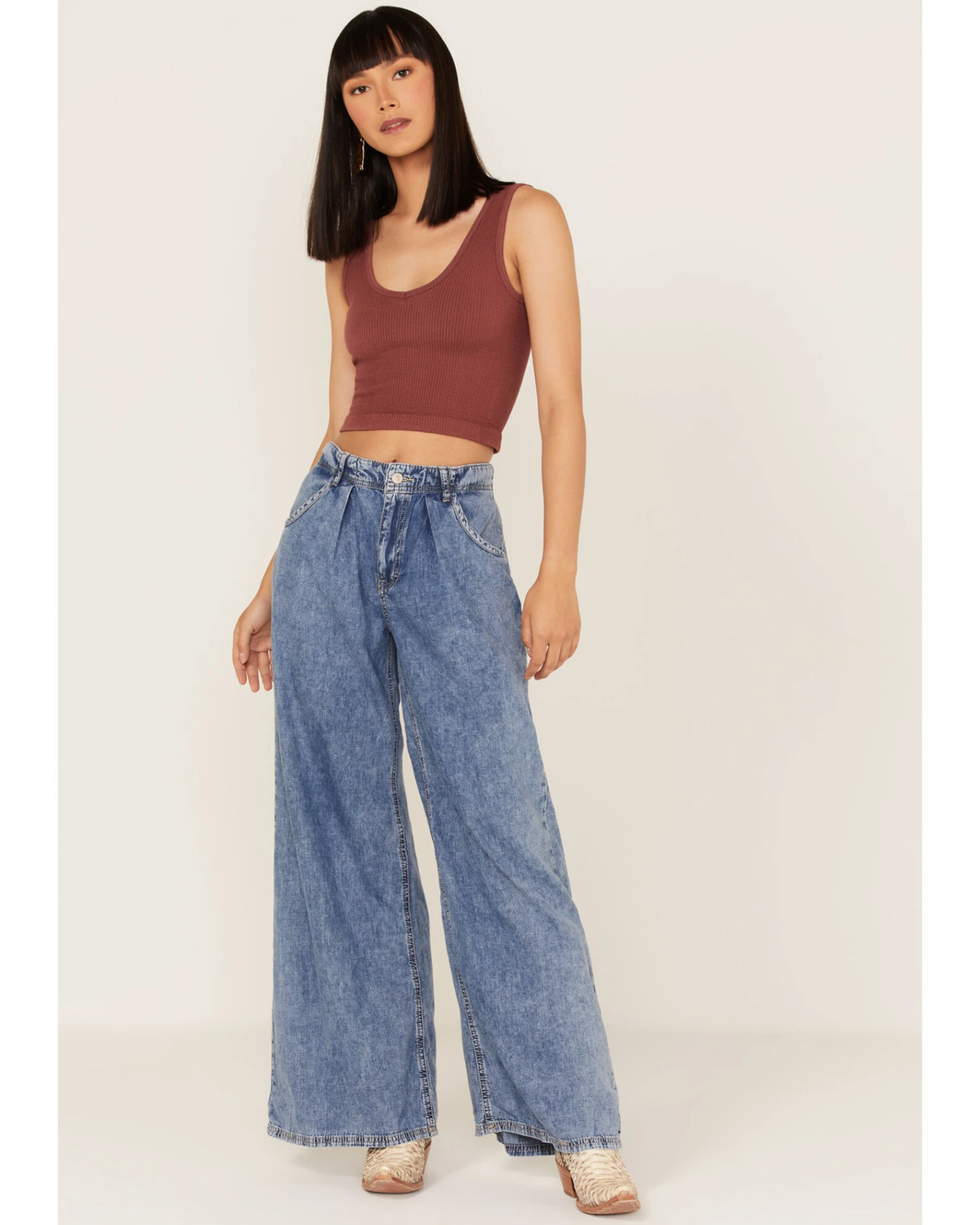 Free People Women's Rider Denim Vest & Flare Jeans Suit Set - 2-Piece 1 Free People Women's Rider Denim Vest & Flare Jeans Suit Set - 2-Piece