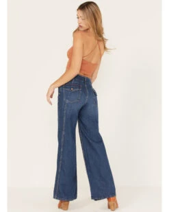 Free People Women's Dark Wash Mid Rise Harlow Wide Flare Jeans -Cheap Western Femme Store 2000378513 400 P4