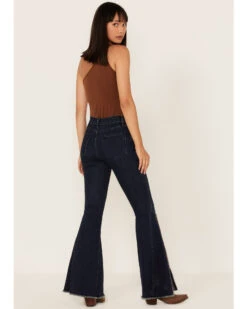 Saints & Hearts Women's Dark Wash High Rise Embroidered Slit Flare Jeans -Cheap Western Femme Store 2000379209 400 P3