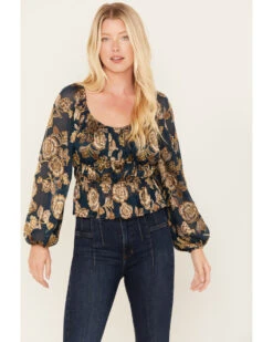 Shyanne Women's Floral Print Burnout Top -Cheap Western Femme Store 2000380667 401 P1