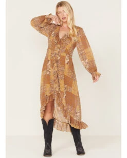 Beyond The Radar Women's Multi Patchwork Ruffle Dress -Cheap Western Femme Store 2000382230 900 P1