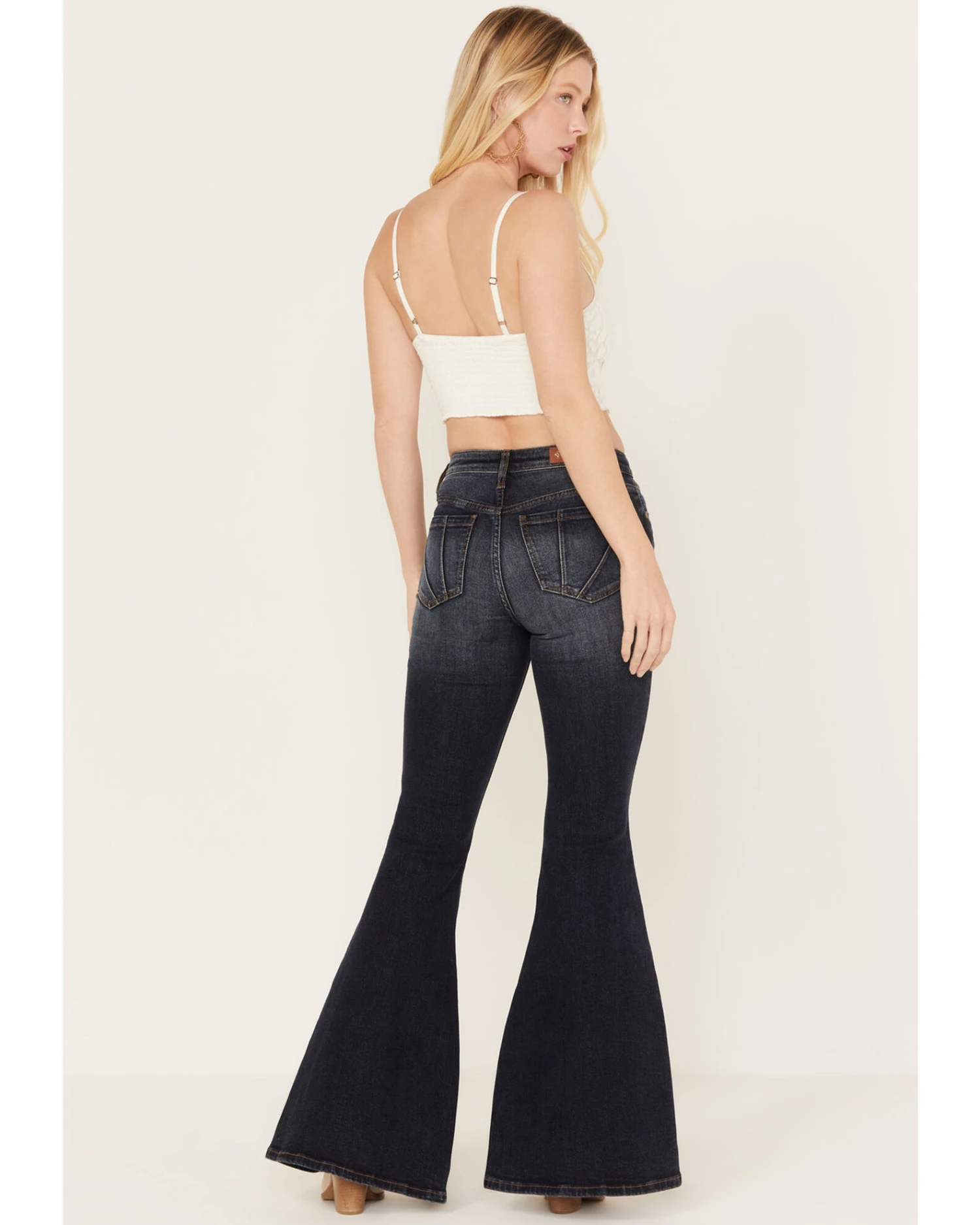 Shyanne Women's Dark Wash Mid Rise Slit Boot Cut Jeans 4 Shyanne Women's Dark Wash Mid Rise Slit Boot Cut Jeans - Image 4