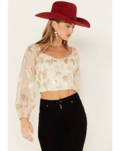 Sadie & Sage Women's Cham Afterglow Metallic Floral Print Crop Top 6 Sadie & Sage Women's Cham Afterglow Metallic Floral Print Crop Top -Cheap Western Femme Store 2000383470 105 P1