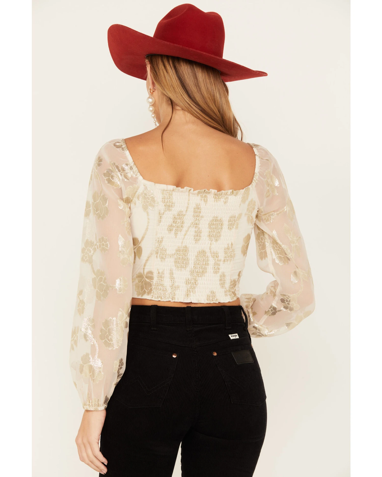 Sadie & Sage Women's Cham Afterglow Metallic Floral Print Crop Top 1 Sadie & Sage Women's Cham Afterglow Metallic Floral Print Crop Top