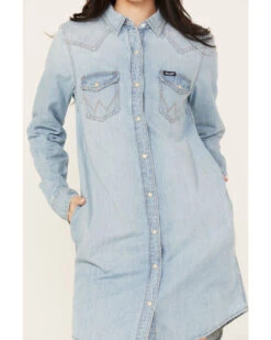 Wrangler Retro Women's Light Wash Denim Shirt Dress -Cheap Western Femme Store 2000384048 412 P4
