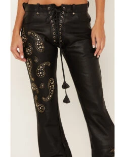Boot Barn X Understated Leather Women's Rhinestone Studded Lace-Up Flare Leather Pants -Cheap Western Femme Store 2000384215 001 P2
