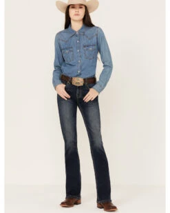 Rock & Roll Denim Women's Dark Wash Mid Rise Extra Stretch Riding Bootcut Jeans