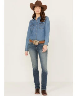 Ariat Women's Medium Wash Mid Rise Michela Straight Stretch Jeans -Cheap Western Femme Store 2000385126 414 P1