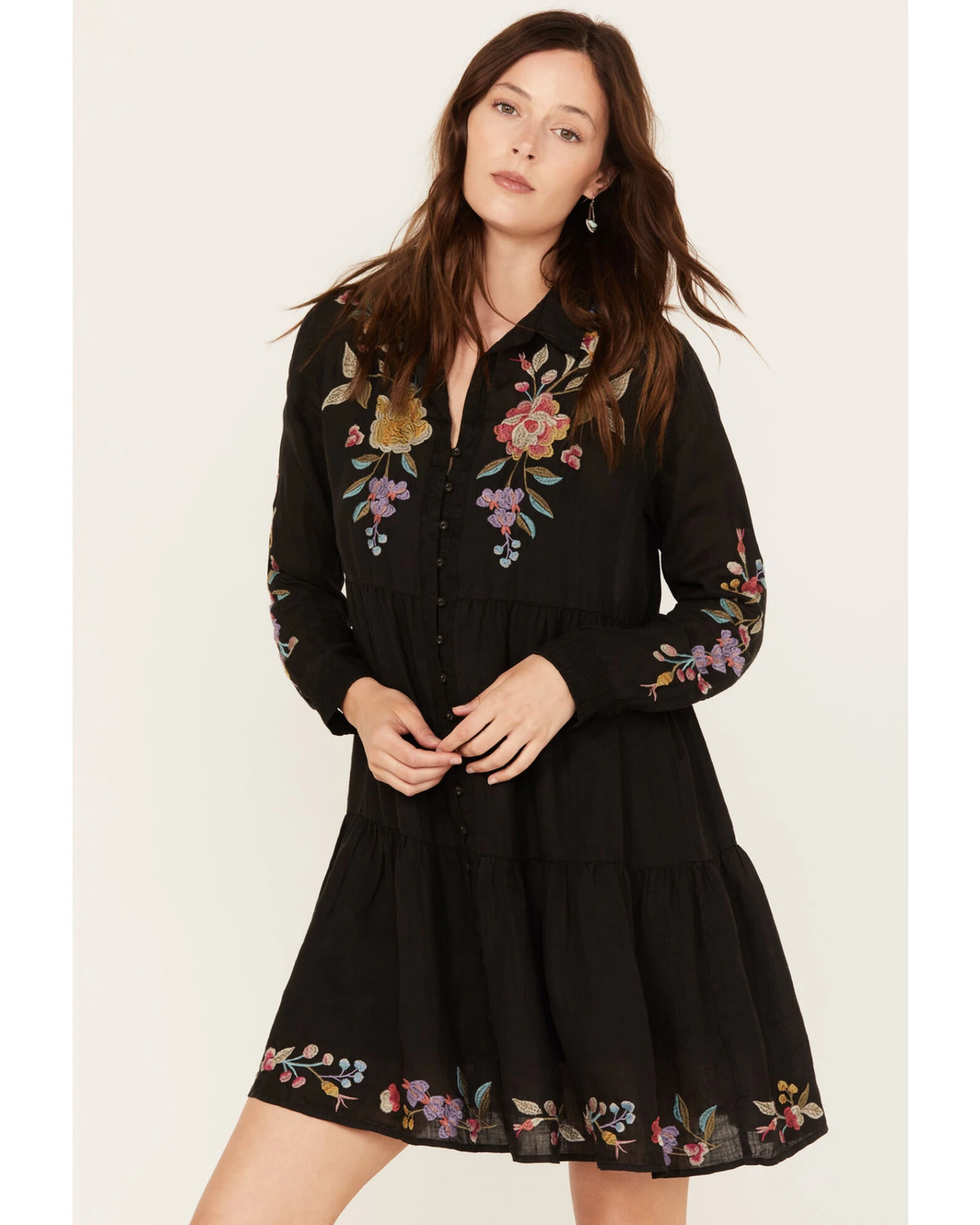 Johnny Was Women's Petunia Tiered Shirt Dress 1 Johnny Was Women's Petunia Tiered Shirt Dress