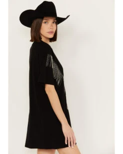 Rock & Roll Denim Women's Metal Fringe Short Sleeve Mini Dress -Cheap Western Femme Store 2000387603 001 P2