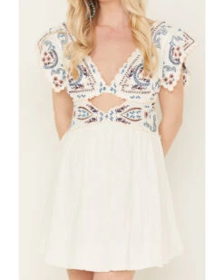 Free People Women's Rambling Roads Mini Short Sleeve Embroidered Dress
