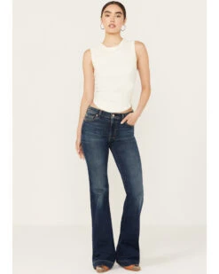 7 For All Mankind Women's Dark Wash Mid Rise Dojo Trouser Jeans -Cheap Western Femme Store 2000388106 416 P3