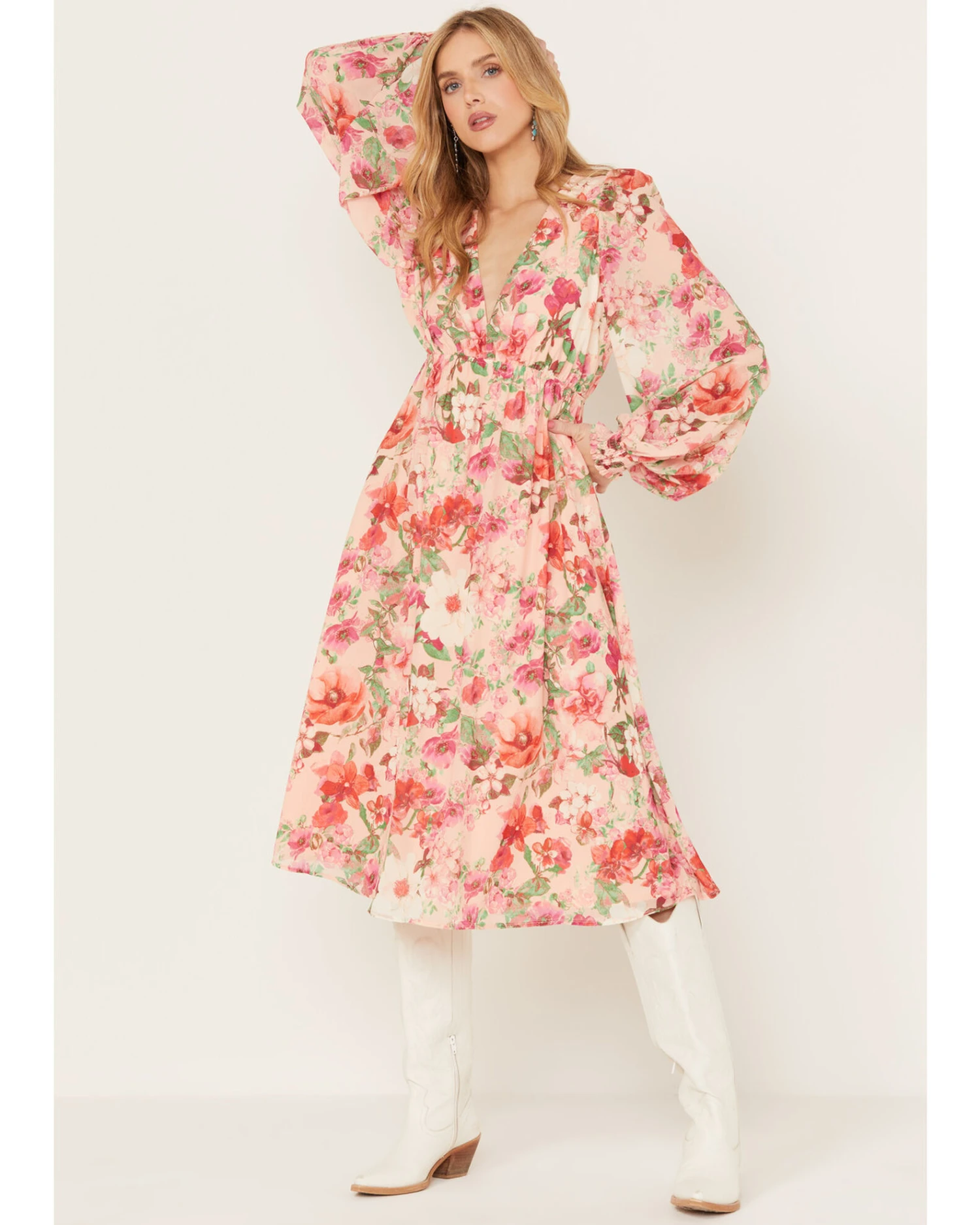 Flying Tomato Women's Floral Print Long Sleeve Midi Dress 4 Flying Tomato Women's Floral Print Long Sleeve Midi Dress - Image 4